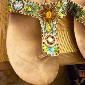 Beaded Floral Sandals - Multicolor